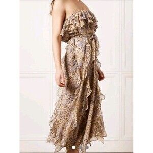 Bardot Junior Girls 10 Midi Tiered Chiffon Dress Animal Print Ruffled Straps/Tie